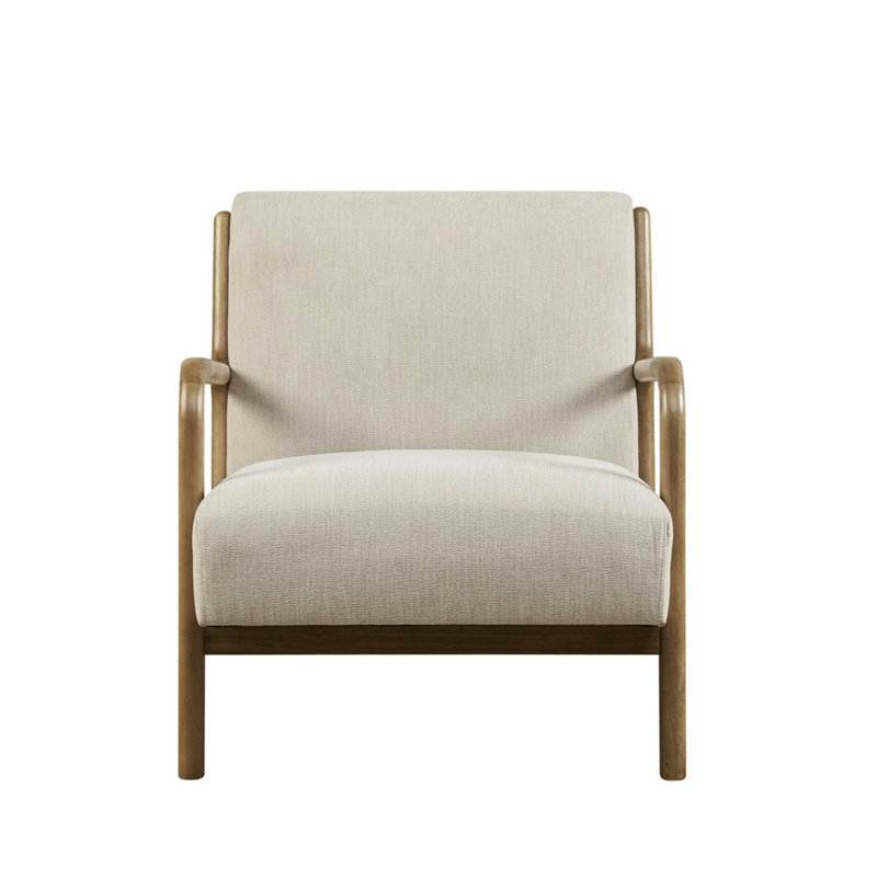 Chaise rembourrée texturée de style Mid-Century avec assise et housse rembourrées en mousse haute densité, Crème