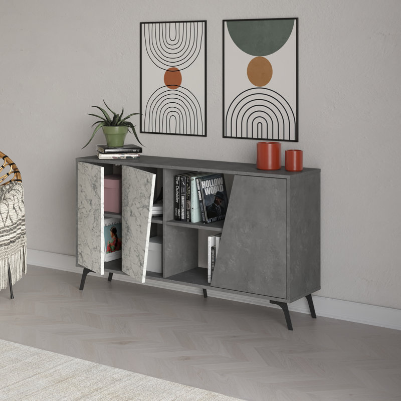 Fiona 150Cm Wide Sideboard Console with Storage and Modern Design, Grey/White