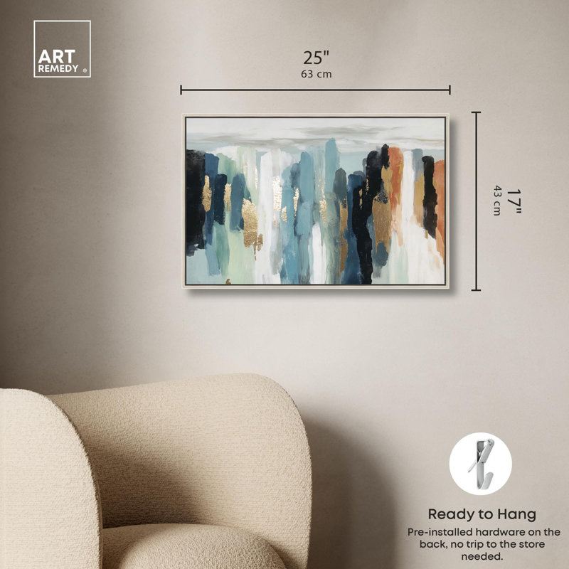 «Descent in Gold III», reproduction d'art sur toile par Art Remedy, H 24 po x l 16 po, Cadre argenté