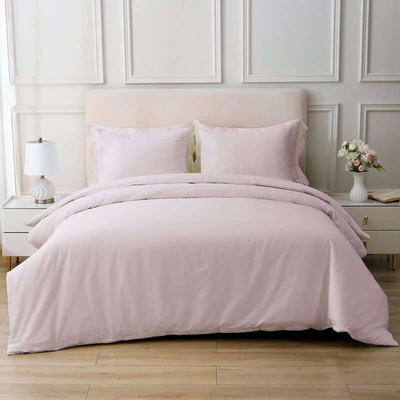 100% Cotton Duvet Cover Set Stone Washed Vintage Long-Staple Bedding Set, King Duvet Cover + 2 King Pillowcases, Pink