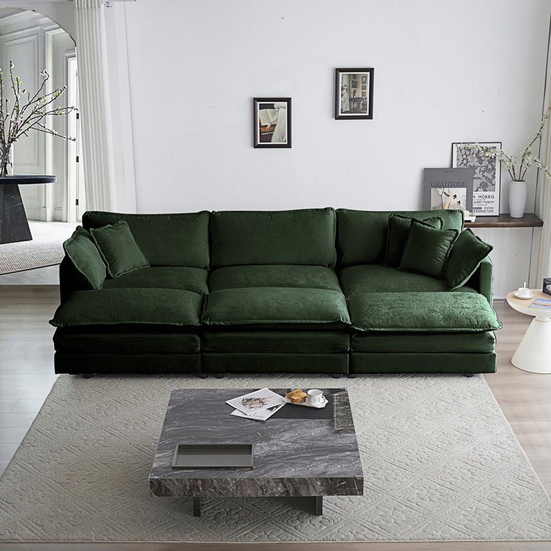 Chenille Sectional Sofa Deep Seat Sofa, 33" H x 76.7" W x 35" D, 4, Beige