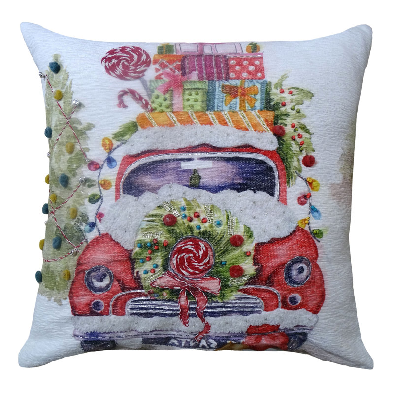 Pom-poms Cotton Blend Throw Pillow