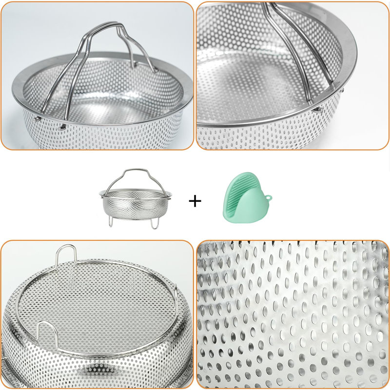 Steamer Basket, Vegetable & Dumpling Steamer Insert for Pots, Instant Pot Accessories with Handles & Feet, Multi-Purpose Mesh Strainer for Cooking, Fruits, (Silvery)