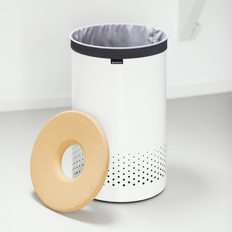 Panier à linge avec couvercle en liège Brabantia, Blanc, Grand (H 25 po x l 14,96 po x P 14,96 po)