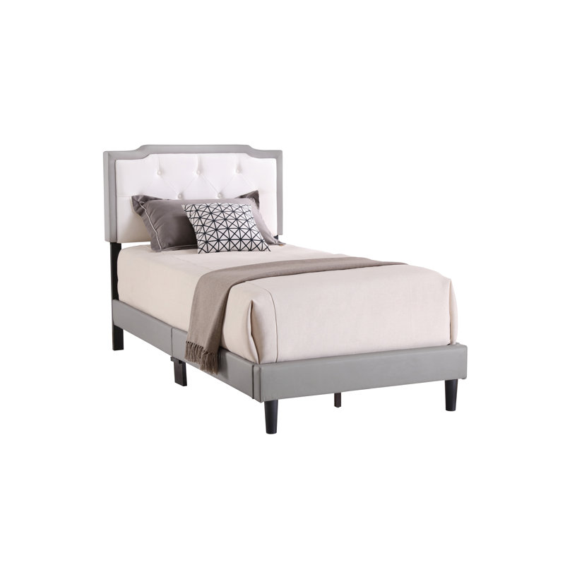 Upholstered Panel Bed, Twin, Gray/White