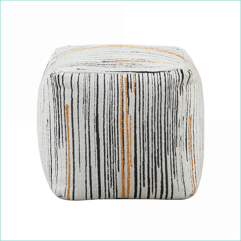 Pouf, repose-pieds carré en tissu jacquard, pouf antidérapant, 16 x 16 x 16 | Multicolore | Textile, Beige/noir
