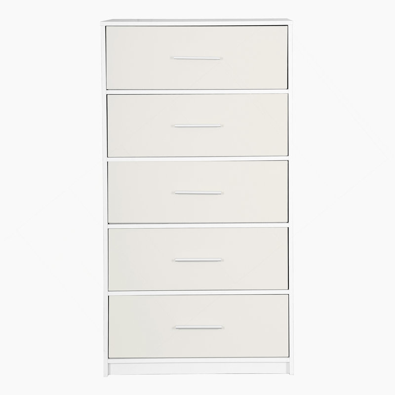 Commode 5 tiroirs avec tiroirs en tissu, Blanc