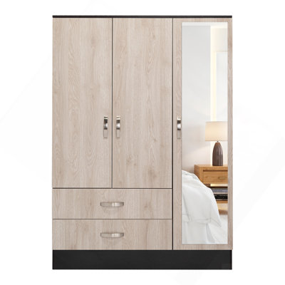 Armoire à miroir en miroir, chambre à coucher, noir / gris clair