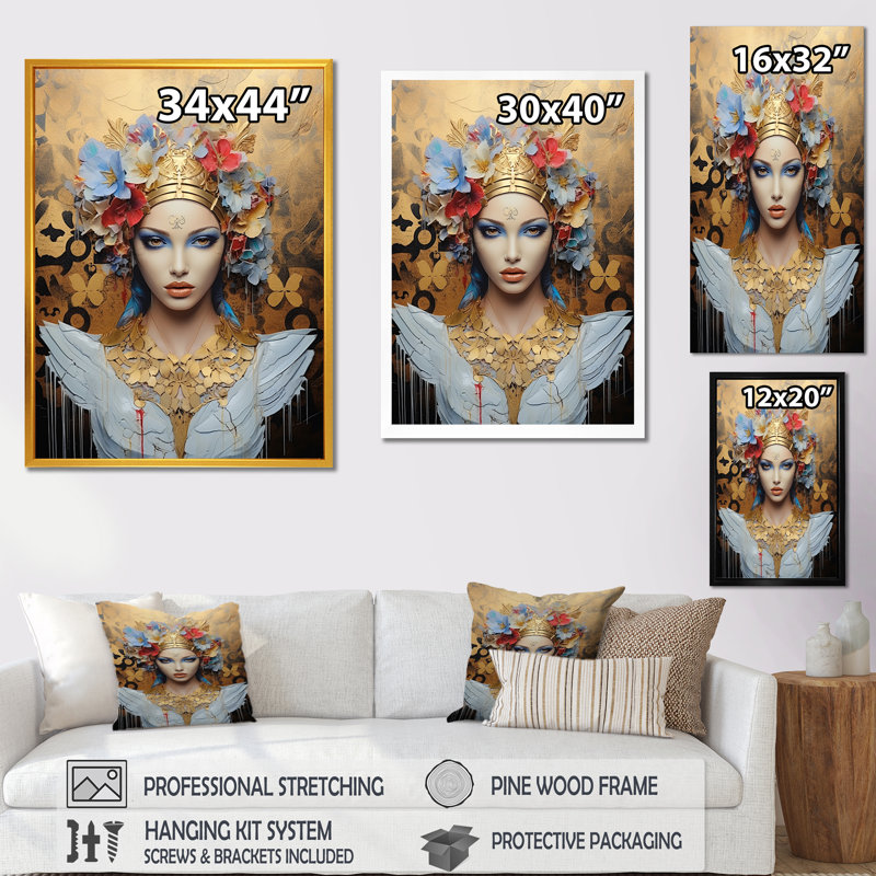 Portrait de femme à la mode - art mural glam, Toile tendue, H 32 po x l 16 po x P 1 po