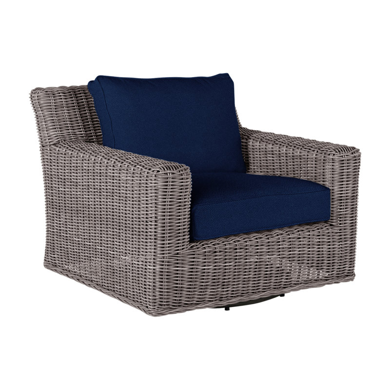 Rustic Patio Armchair with Cushions, Welt, Oyster, Indigo Velvet