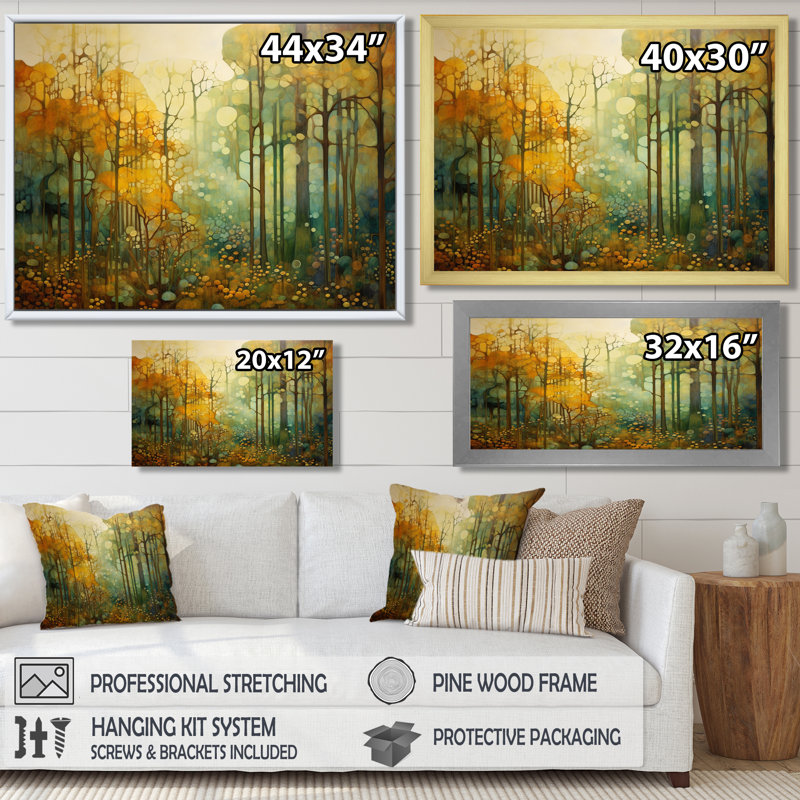 Collage rétro bois d'automne - forêt, art mural, H 12 po x l 20 po, Cadre flottant noir, bois massif