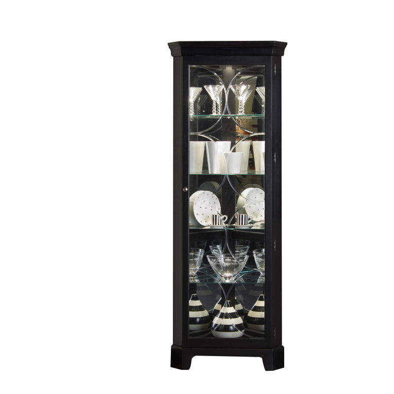 Vitrine de coin lumineuse à 4 tablettes en noir Oxford