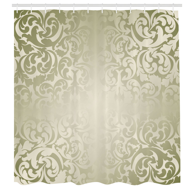 Victorian Damask Beige and Green Fabric Shower Curtain