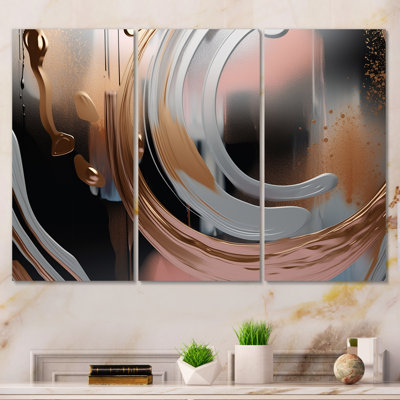 Abstrait abstrait doré et rose «Infinity Rivers I», art mural abstrait à encre liquide