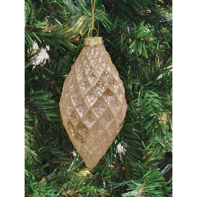 Wizardi Gold Teardrop-Shaped Glass Christmas Ornament F07M7-3-LH76-23030