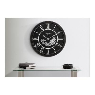 Horloge, 30 po, mécanisme d'engrenage, grande horloge murale, noir, transitionnel