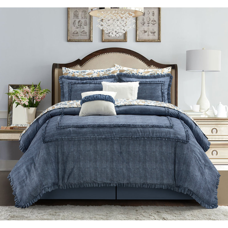 Francis Blue Microfiber 10 Piece Comforter Set, King Comforter + 9 Additional Pieces