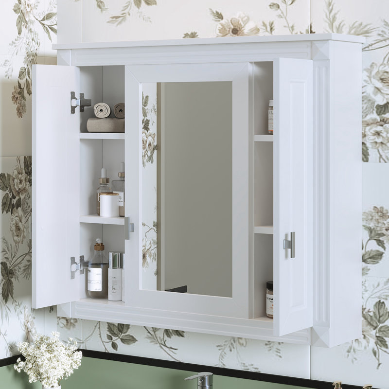 Bathroom Wall Cabinet with Mirror, White, 28.74" H x 33.78" W x 7.13" D