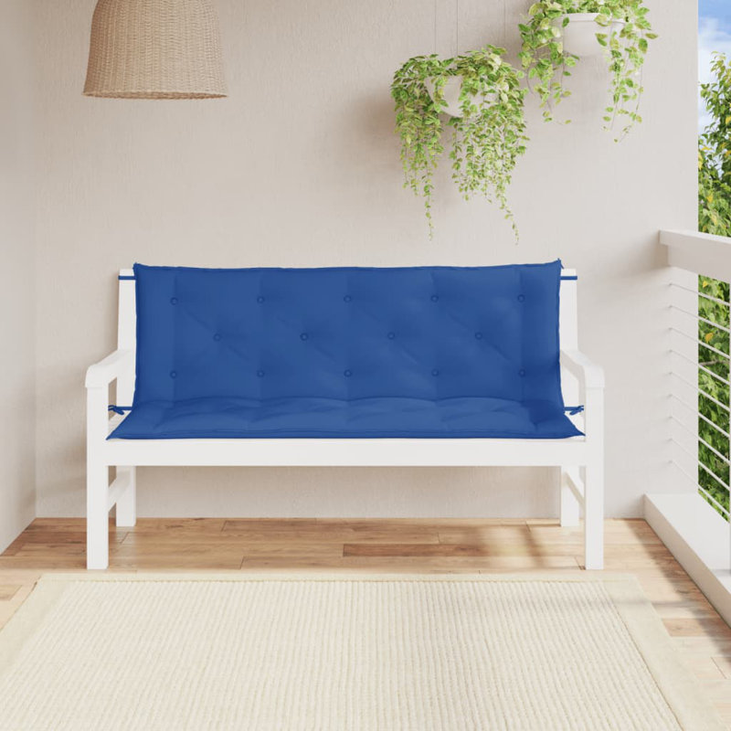 Garden Bench Cushion Set of 2 Blue Oxford Fabric 100 Percent Polyester Outdoor Bench Cushions, Fabric - Blue