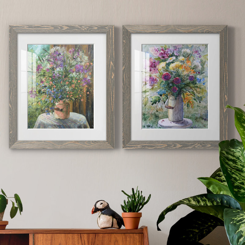 Farmhouse Bouquet - ensemble de 2 reproductions d'art, H 20 po x l 17 po x P 1 po, Cadre en papier gris, Blanc