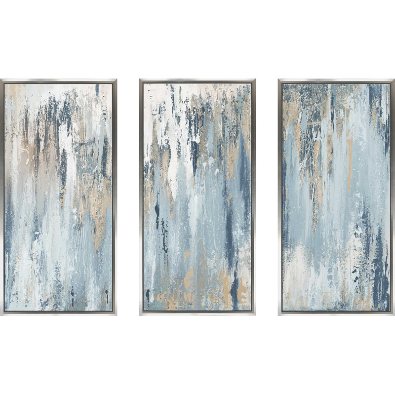 «Blue Illusion I», ensemble de 3 reproductions encadrées sur toile, H 41,5 po x l 64,5 po, Silver Float Framed