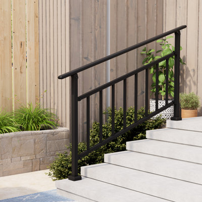 4-5 Step Hand Rails for Outdoor,   Adjustable Steel Stair Railing Kit For Porch, Deck, Black