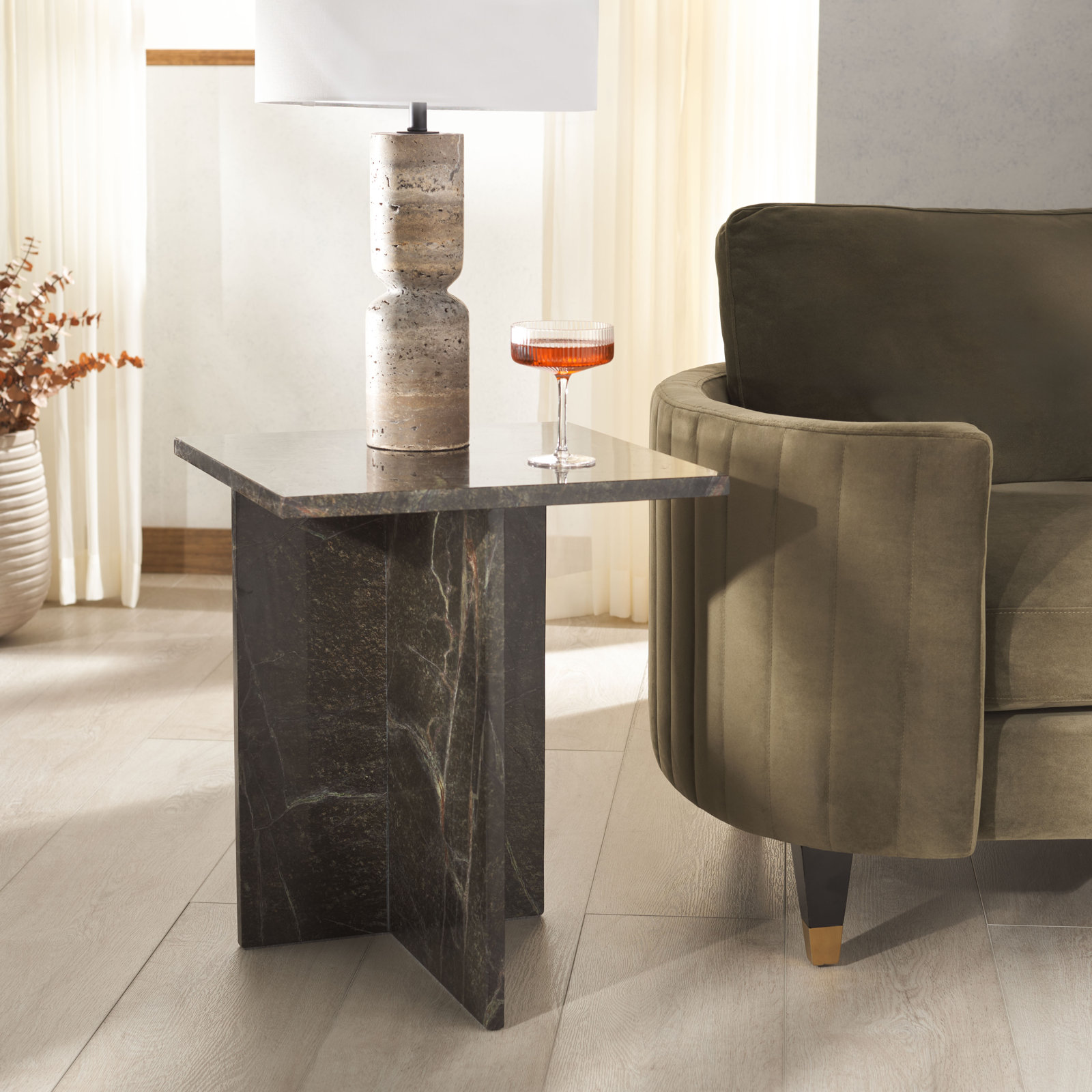 18" Genuine Marble End Table, Green