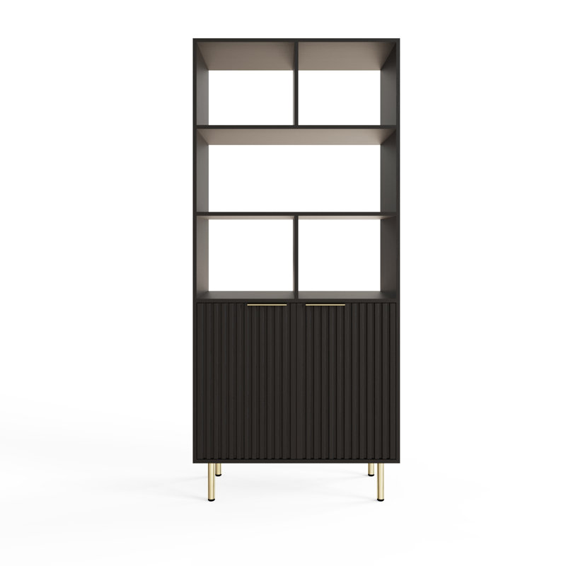 181cm H x 80cm W Standard Bookcase, Black/Gold