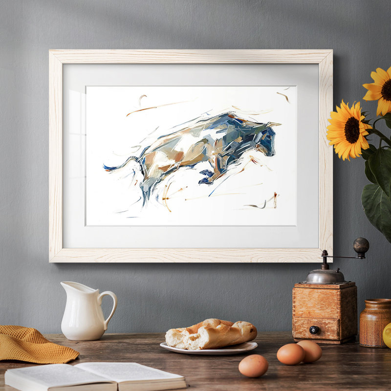 Étude de taureau moderne I - reproduction encadrée rustique avec tableau mat, Blanc, H 28 po x l 42 po x P 1,5 po