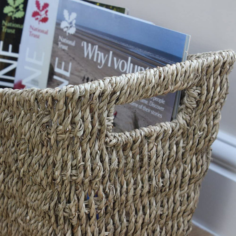 Auvillar Seagrass Magazine Rack Magazines Newspapers Storage Basket Wicker Stylish Curved Organizer