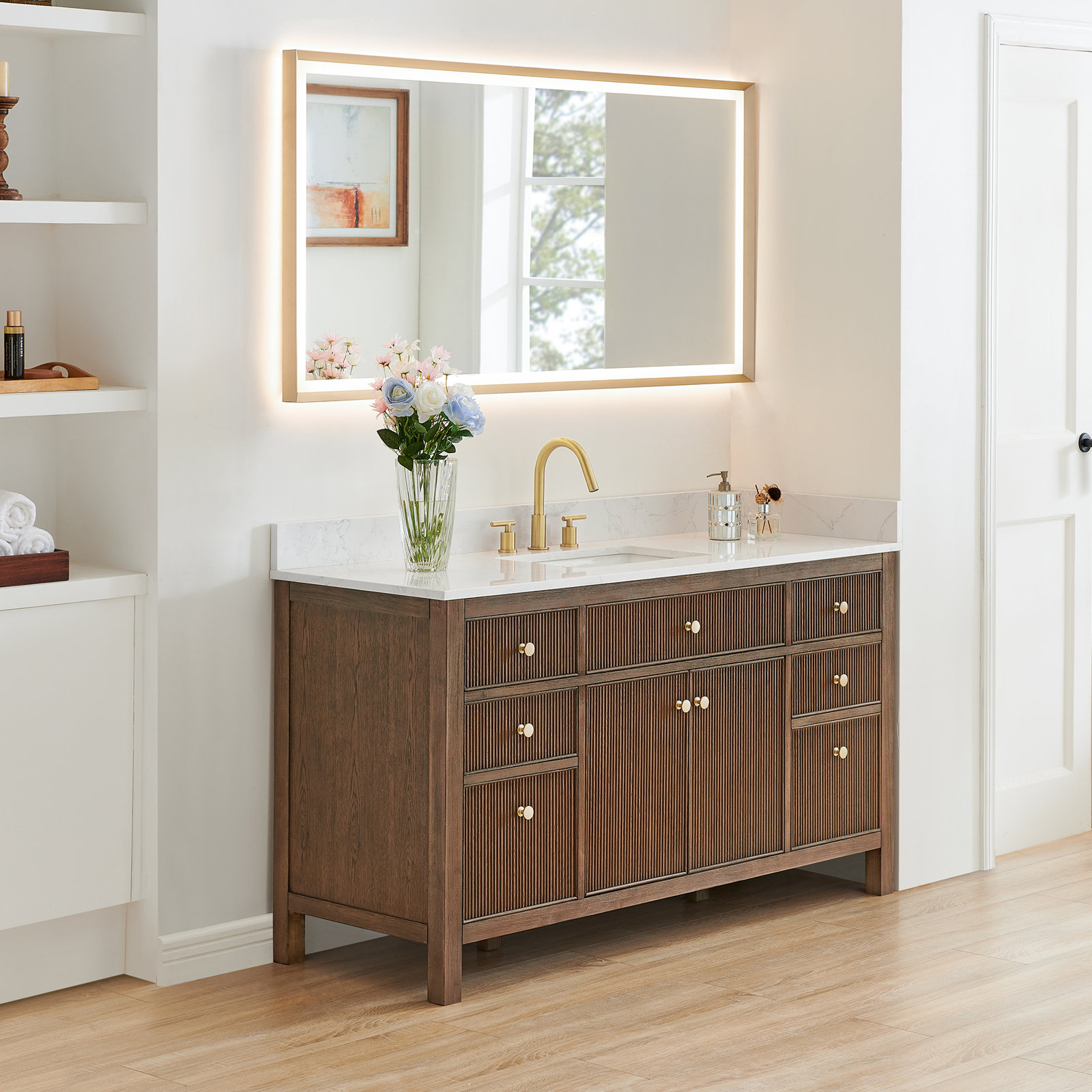 Lala 60" Single Bathroom Vanity, Brown Brushed Oak