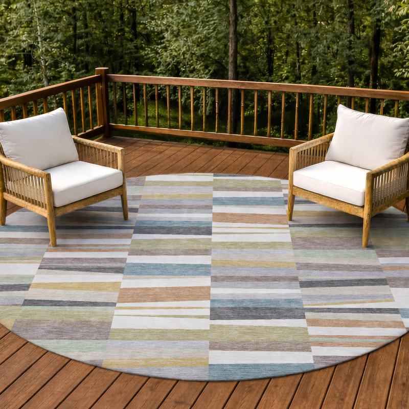 Tapis intérieur / extérieur lavable à la machine Chantille ACN2575, Ivoire ivoire, Rond 8 pi