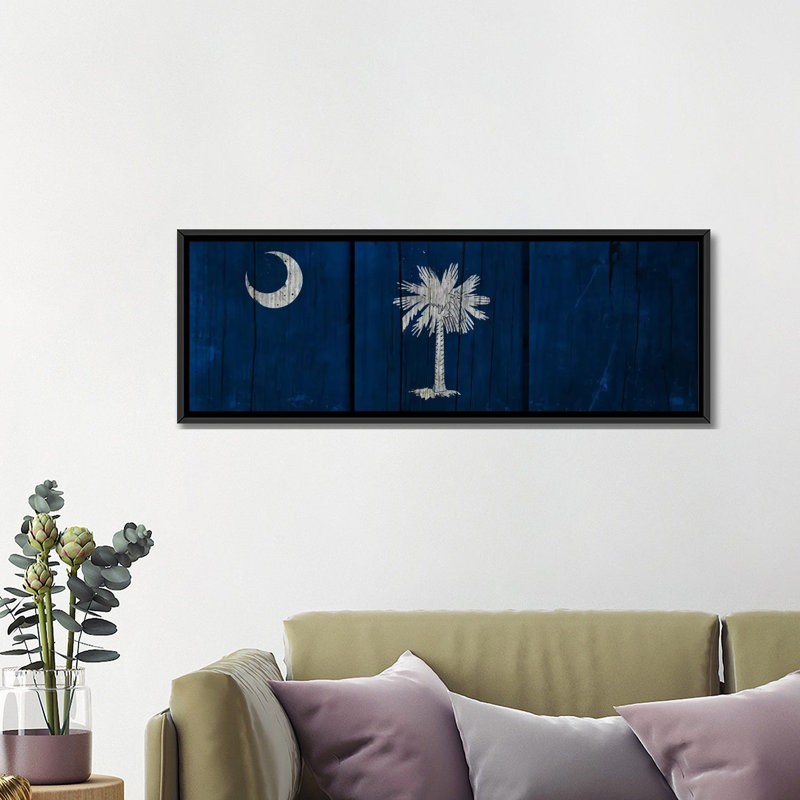 «Flags South Carolina Wood Planks», impression panoramique sur toile tendue, H 12 po x l 36 po x P 1,5 po, Cadre noir