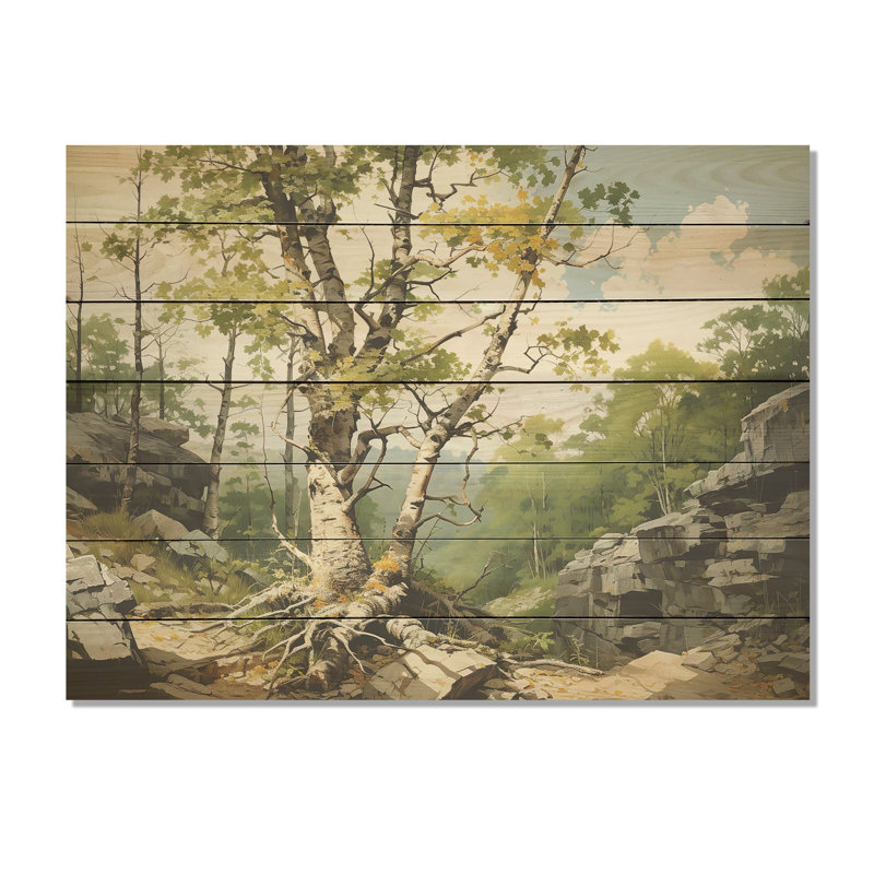 Birch Tree Forest Essence IV - Tree On Wood Print, 10" H x 20" W x 0.78" D