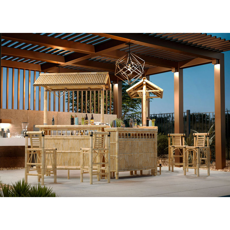 Three Bar Bamboo Tiki Set With  Four Stools By RAM Game Room
