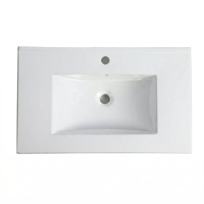 Comptoir de meuble-lavabo en céramique 30 po avec trou unique, vasque de salle de bain rectangulaire rectangulaire, blanc brillant