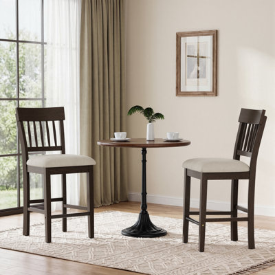 Tabouret de bar rembourré de 65 cm (25,59 po) avec dossier à lattes verticales et pieds en bois massif