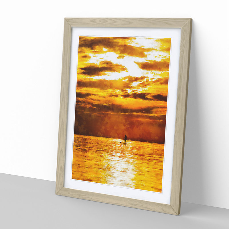 Paddleboarding at Sunset - Framed Print, 48cm H x 36cm W x 2cm D, Oak Framed