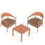 Fauteuil abricot brun avec 2 chaises et une table basse, confort, pieds en fer et 2 patins modernes