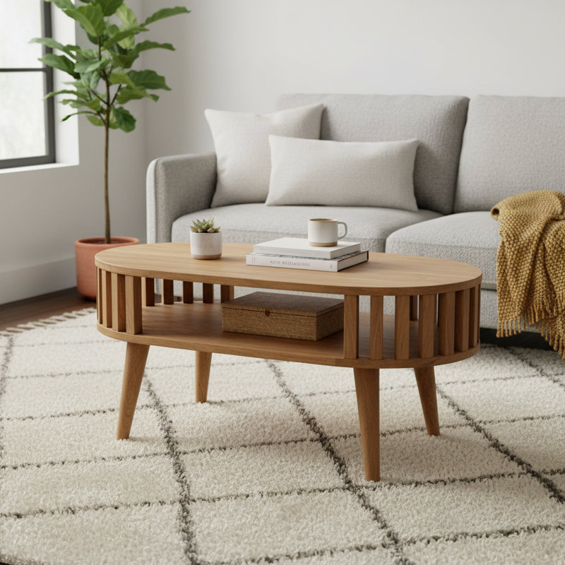 Kishan Solid Wood Lift Top Sled Coffee Table, Oak