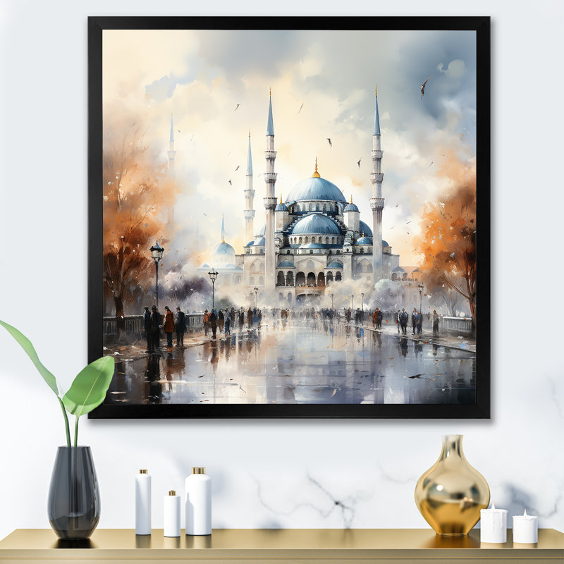 «Blue Turkish Mosque», Serenity II, art encadré, Cadre simple noir, H 36 po x l 36 po x P 1,5 po