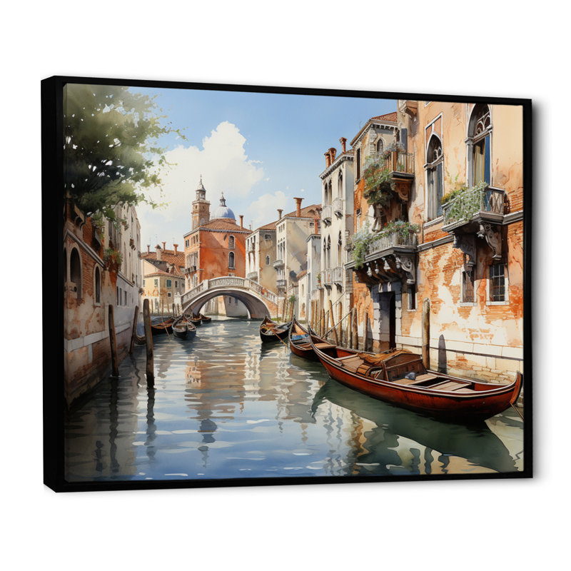 Italy Venetian Canals I On Canvas Print, Floater Framed Print, 34" H x 44" W, Black