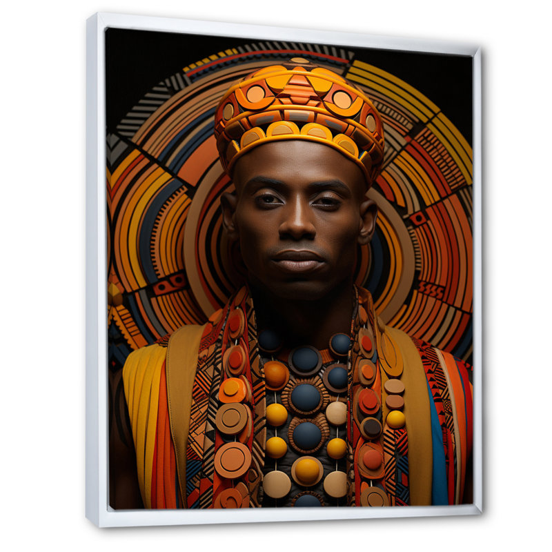 Jeimis tribal africain à motifs III, H 32 po x l 24 po x P 1 po, Cadre flottant blanc