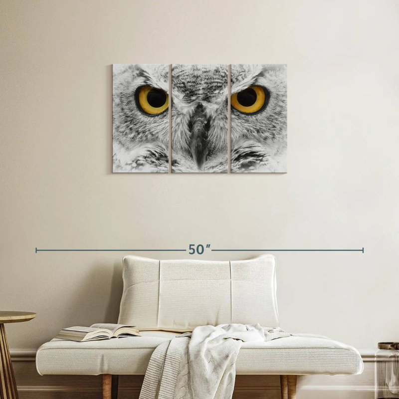 Hibou Brampt regardant fixement, H 20 po x l 33 po