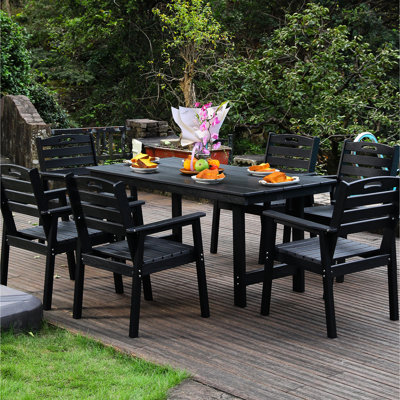 Black Dining , One Table And Six Chairs, Sunshade Feature, Material, Easy Setup Outdoor Furniture, Seats, Option, Maintenance - , Wide , Pre Assembled