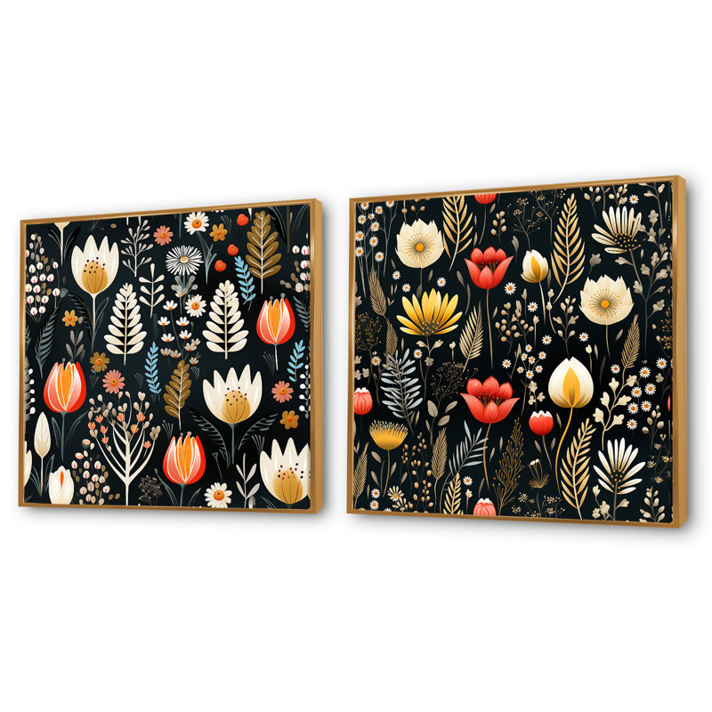 Wenham - Ensemble de 2 collages carrés botaniques abstraits, H 16 po x l 33 po, Cadre flottant doré