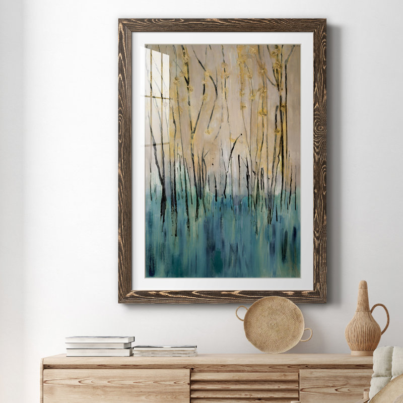 Mountain Air - peinture encadrée, Encadré de bois de noyer, H 31 po x l 44 po x P 1 po