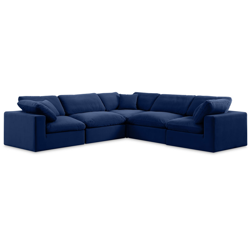 Isshak Velvet L-Shaped Sectional Reversible, Navy Velvet