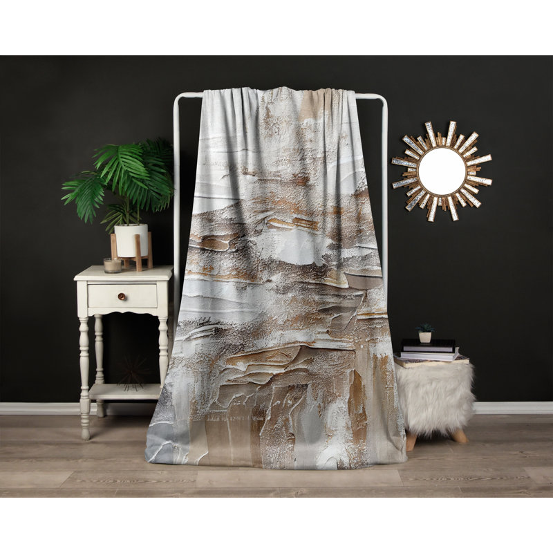 Throw Blanket, 68" W x 80" L, Abstract, Gray/Brown