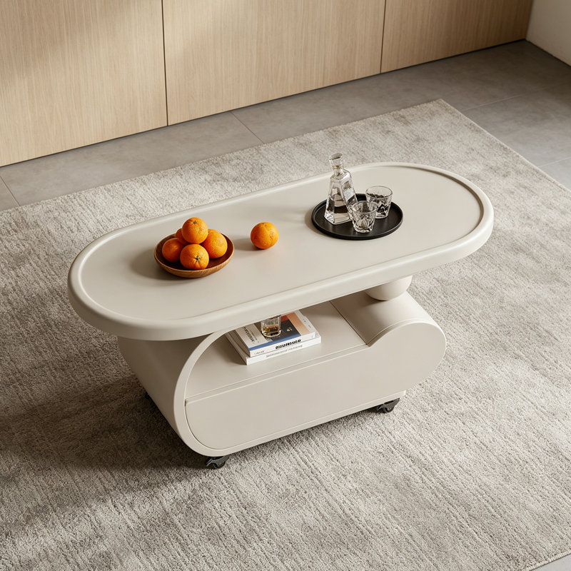 Table basse moderne et minimaliste haut de gamme, Crème, H 17,71 po x L 39,37 po x l 19,68 po